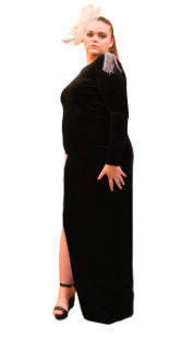 STL Velvet Dress With Beaded Shoulder